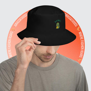 Man wearing the Black Baby Dino Bucket Hat, showcasing its modern style and comfortable fit.