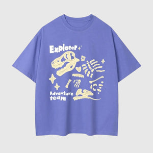 Purple Dino Chill Loose Fit Tee showcasing a playful dinosaur design, perfect for expressing your unique style.