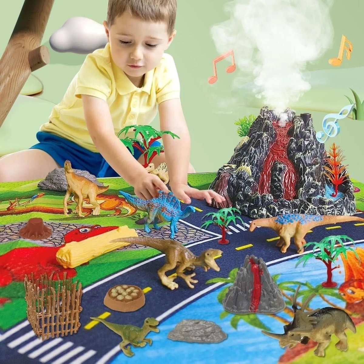 Dinosaur Jurassic Set With Activity Play Mat & Volcano Trees For Kids Toy - Jurassicgoods