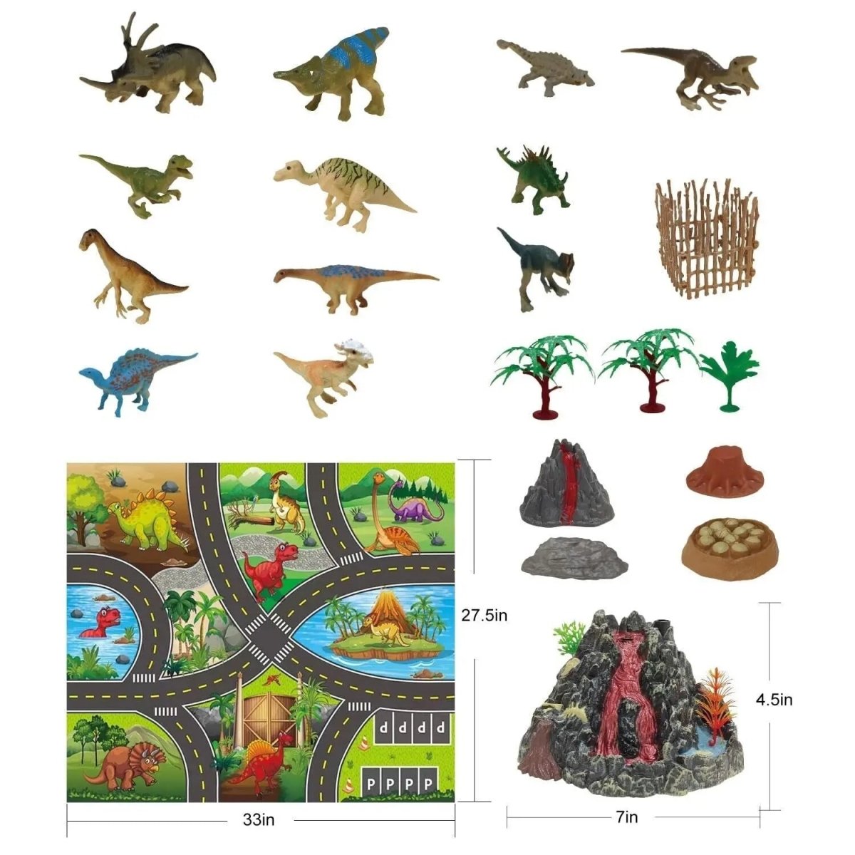 Dinosaur Jurassic Set With Activity Play Mat & Volcano Trees For Kids Toy - Jurassicgoods