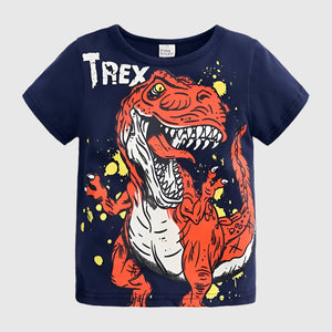 Dark blue Kids Dinosaur T-Shirt with a cartoon dinosaur print, perfect for summer.