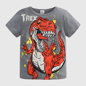 Gray Kids Dinosaur T-Shirt with a colorful cartoon dinosaur print, great for everyday wear.